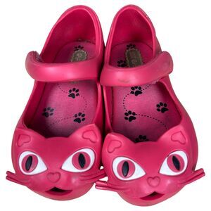 Mini Melissa Hot Pink Cat Jelly Plastic Mary Janes Toddler Size 6